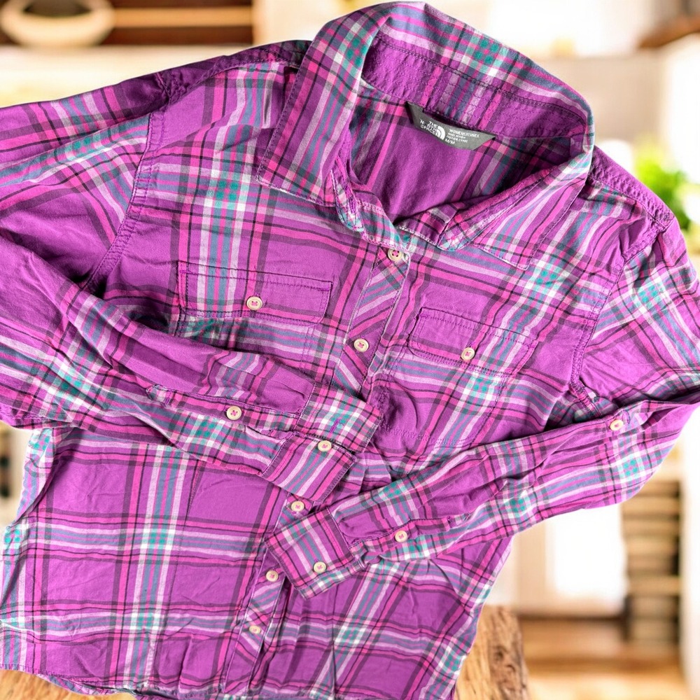 The North Face Shirt Women M Plaid Spread Long Sleeve Roll Tab Hiking Western